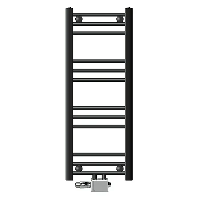 LuxeBath Badheizkörper Handtuchwärmer Mittelanschluss gerade mit Universal Thermostatventil - B x H: 30 x 80 cm, Anthrazit - Schwarzer Handtuchwärmer mit Heizkörperthermostat, ideal für Bad und WC, sorgt für warme Handtücher und angenehme Wärme.