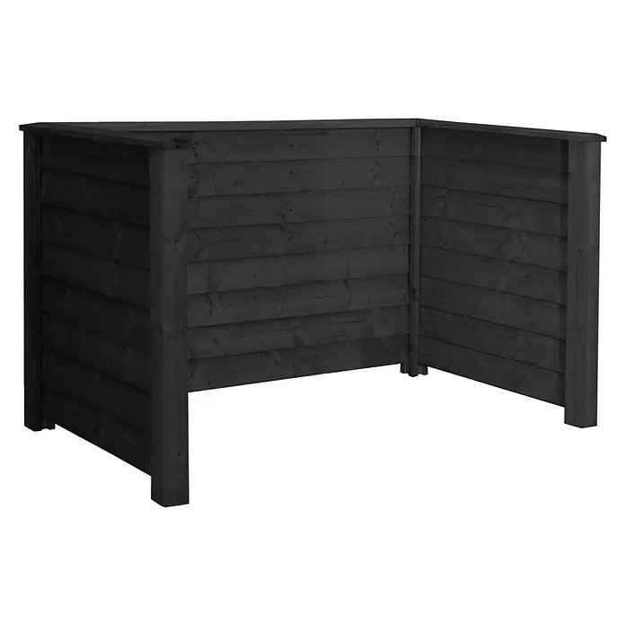 Plus Mülltonnenverkleidung Klink - 194 x 97 x 108 cm, Holz, Schwarz RAL 9005 - Dunkelgraue Mülltonnenbox aus Holz für den Außenbereich. Das Holz ist horizontal angeordnet und robust verarbeitet.