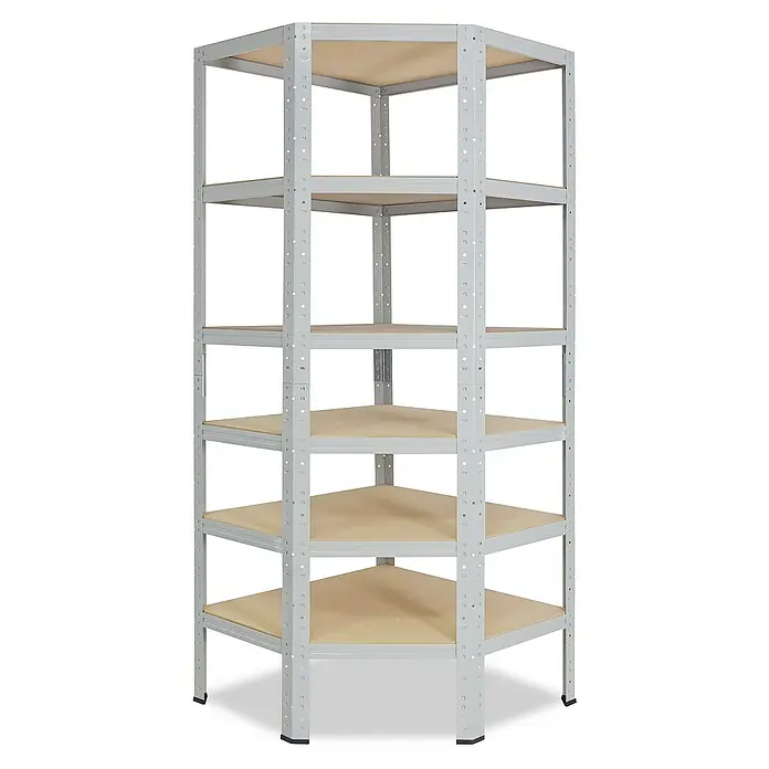 shelfplaza Schwerlastregal OFFICE - H x B x T: 200 x 70 x 45 cm, Traglast pro Boden: 175 kg, Stecken, lichtgrau - Eckregal aus Metall mit 6 Böden. Das Regal ist ideal für Garage, Keller oder Abstellraum.