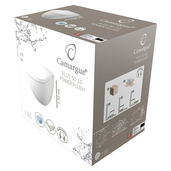 Camargue Komplet zidne WC školjke Plus 50 3.0  (Bez ruba, WC odvod: Vodoravno, Bijela) | BAUHAUS