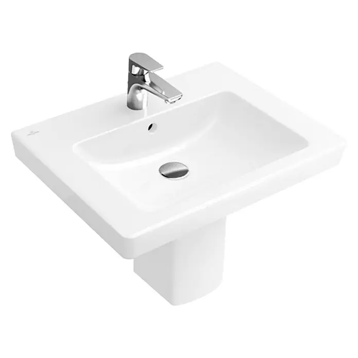 Villeroy & Boch Subway 2.0 Waschtisch - 55 x 44 cm, Mit schmutzabweisender Glasur, Hahnloch: Mitte, Mit Überlauf, Weiß - Elegantes Waschbecken mit Armatur. Das moderne Design in Weiß verleiht jedem Badezimmer einen Hauch von Stil und Funktionalität.