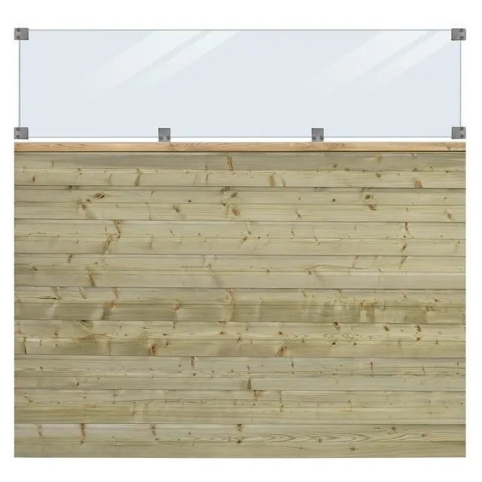 Plus Sichtschutzelement Plank Inkl. Glas - L x B x H: 163 x 174 x 2,5 cm, Natur - Zaun mit Glasaufsatz.