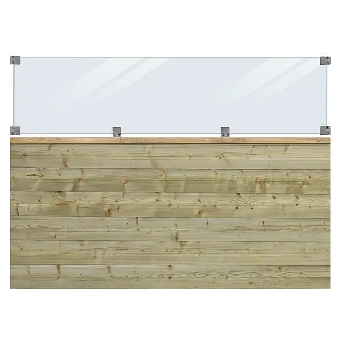 Plus Sichtschutzelement Plank Inkl. Glas - L x B x H: 125 x 174 x 2,5 cm, Natur - Hier ist eine Ansicht einer Terrassenabtrennung aus Holz und Glas. Sie bietet Windschutz und dient gleichzeitig als moderne Dekoration.
