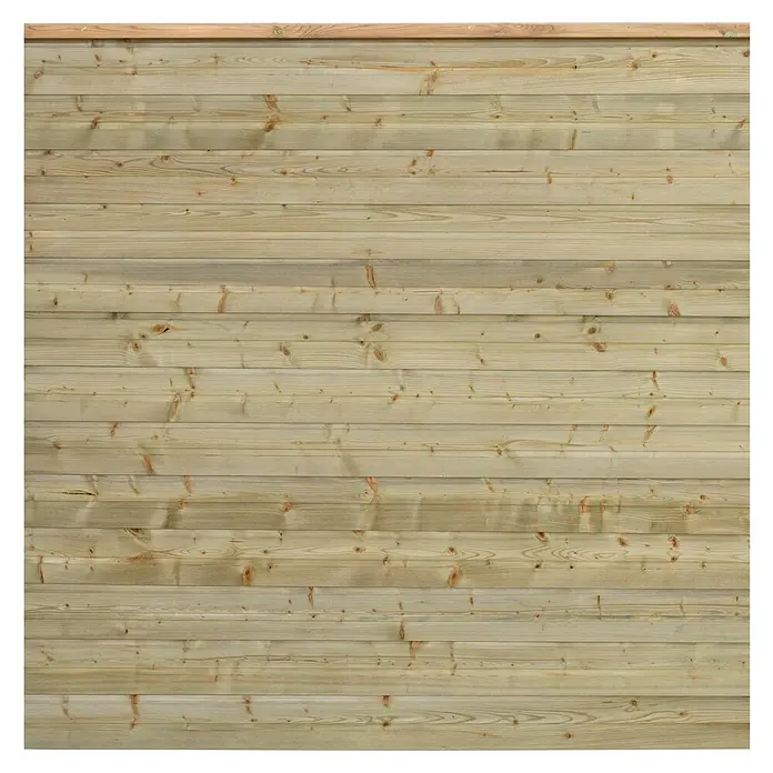 Plus Profilholz Plank - L x B x H: 166 x 174 x 2,5 cm, Natur - Nahaufnahme einer hellen Holzwand mit horizontalen Brettern und sichtbarer Maserung, ideal als Hintergrund oder Textur.