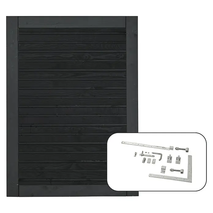 Plus Gartentor Plank Inkl. Beschläge - L x B x H: 125 x 100 x 4,4 cm, Fichte, Schwarz RAL 9005 - Schwarzes Holztor mit zugehörigem Beschlagset, ideal für eine stilvolle und sichere Gartengestaltung. Robust und langlebig.