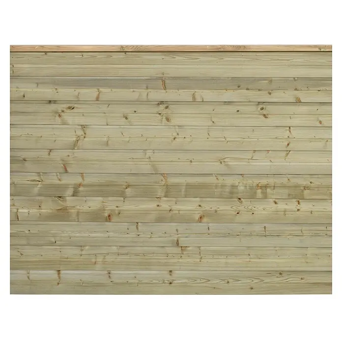 Plus Profilholz Plank - L x B x H: 129 x 174 x 2,5 cm, Natur - Naheaufnahme einer Holzpaneelwand mit deutlicher Maserung, ideal als Textur oder Hintergrund. Die natürlichen Holzfarben und Muster sind gut sichtbar.