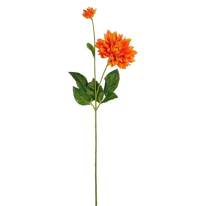 Kunstblume Dahlie - 65 cm, Blütenfarbe: Orange - Kunstblume Dahlie mit leuchtend orangefarbenen Blüten und grünen Blättern, die eine lebendige und frische Note verleiht.