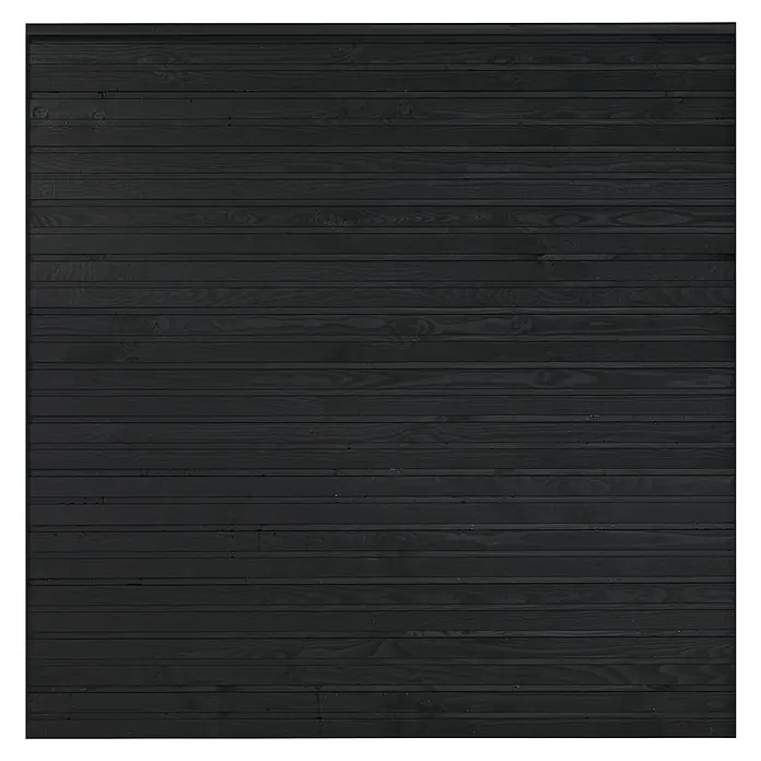 Plus Profilholz Plank - L x B x H: 166 x 174 x 2,5 cm, Schwarz RAL 9005 - Dunkle Holzverkleidung mit horizontalen Brettern und dezenter Maserung, ideal für rustikale oder moderne Designs.