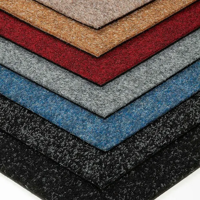 Bricoflor Teppichfliese - Breite: 50 cm, Nadelfilz, Polypropylen, rot - Nahaufnahme von Teppichmuster in verschiedenen Farben, die Textur und Vielfalt der Teppichböden zeigen. Ideal für Inneneinrichtungs- und Designprojekte.