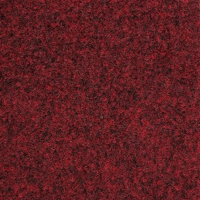 Bricoflor Teppichfliese - Breite: 50 cm, Nadelfilz, Polypropylen, rot - Nahaufnahme eines roten Berberteppichs mit komplexer Textur, ideal für Wohn- oder Geschäftsräume.