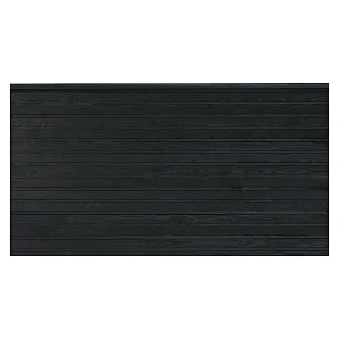 Plus Profilholz Plank - L x B x H: 91 x 174 x 2,5 cm, Schwarz RAL 9005 - Schwarze Holzwand mit horizontalen Brettern. Ideal als Hintergrund oder für Projekte, die eine dunkle, rustikale Textur benötigen.
