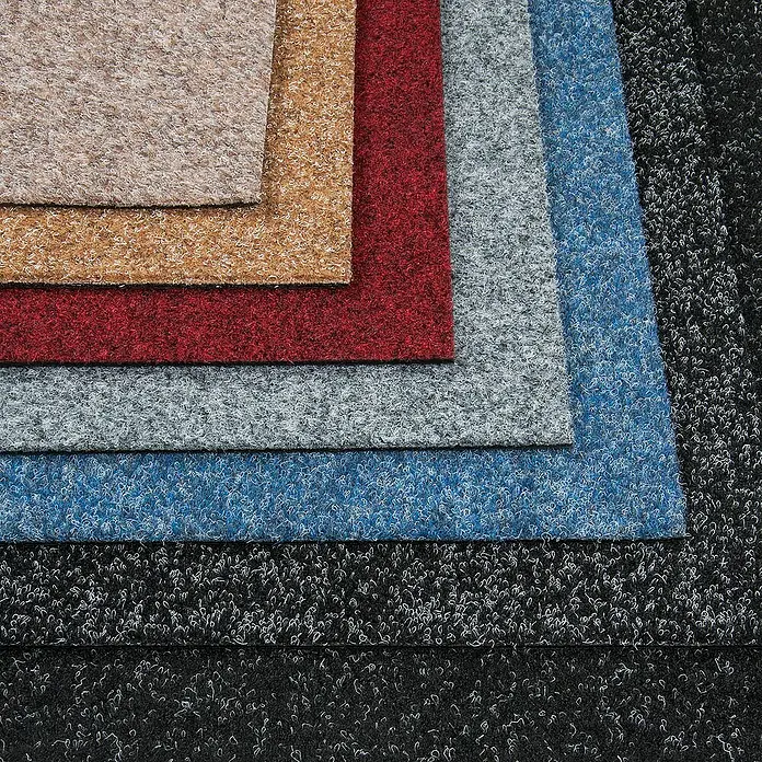 Bricoflor Teppichfliese - Breite: 50 cm, Nadelfilz, Polypropylen, blau - Vielfältige Teppichmuster in verschiedenen Farben und Texturen präsentiert, ideal für die Bodengestaltung.