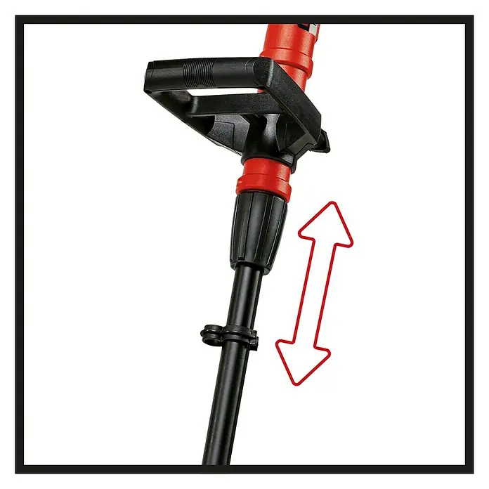 Einhell Power X-Change 18V Akku-Oberflächenbürste Picobella 18/215 - 18 V, Ohne Akku - Detailansicht eines verstellbaren Trimmers, der Flexibilität bei der Anpassung an die Körpergröße des Benutzers bietet. Ideal für komfortable Gartenarbeit.