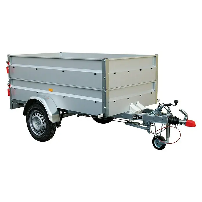 Stema Anhänger BASIC 1000 - Nutzlast: 789 kg, Einachser, 201 x 108 x 69 cm mit Bordwandaufsatz, Gebremst - Hier ist ein stabiler und zuverlässiger Anhänger, ideal für Transportaufgaben. Er verfügt über eine robuste Bauweise und eine praktische Deichsel.