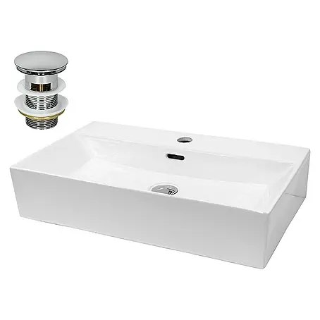 LuxeBath  Aufsatzwaschbecken Waschschale Aufsatzwaschtisch Weiß inkl. Ablaufgarnitur mit Überlauf