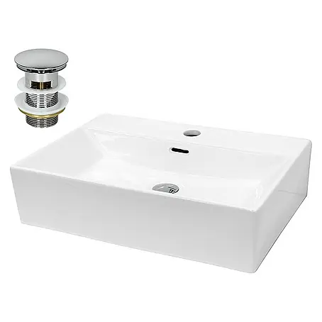 LuxeBath  Aufsatzwaschbecken Waschschale Aufsatzwaschtisch Weiß inkl. Ablaufgarnitur mit Überlauf