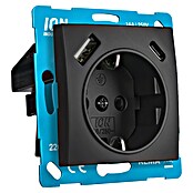 Ion Wandcontactdoos met USB (Extra aanraakbescherming, Zwart, Mat, Kunststof) | BAUHAUS