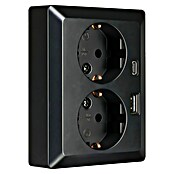 Ion Inbouwstopcontact 2-voudig + USB A en C (Zwart) | BAUHAUS
