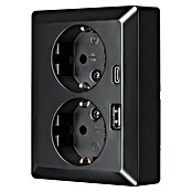 Ion Inbouwstopcontact 2-voudig + USB A en C (Zwart) | BAUHAUS