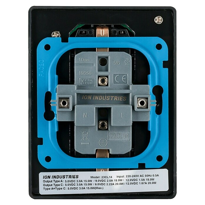 MC POWER Flair Stopcontactdoos, onderbouwcontactdoos, 3-voudige geaarde contactdoos 2 x USB, 250 V ~ / 16 A, opbouw, mat zilver