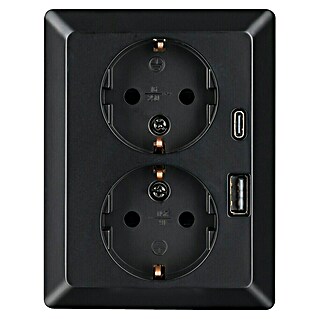 Ion Inbouwstopcontact 2-voudig + USB A en C (Zwart)