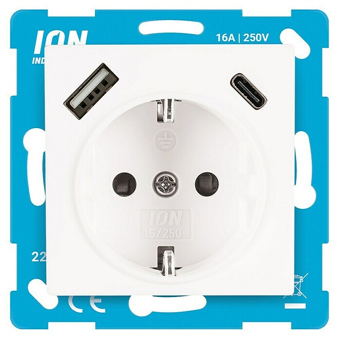 Ion Inbouwstopcontact + USB A en C (Alpin wit) | BAUHAUS