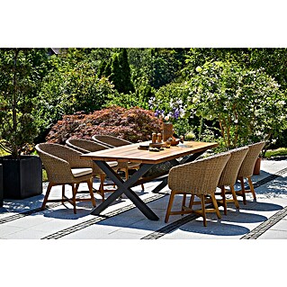 Sunfun Pauline Gartenmöbel-Set I (7 -tlg., Aluminium, Eschenholz, Akazie, Polyrattan, Anthrazit, Hellbraun)