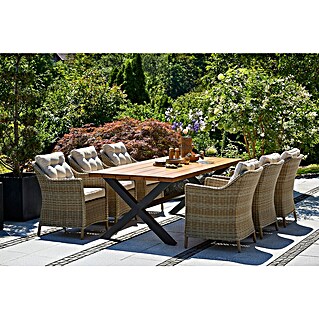 Sunfun Pauline Gartenmöbel-Set II (7 -tlg., Aluminium, Eschenholz, Polyrattan, Anthrazit, Braun)