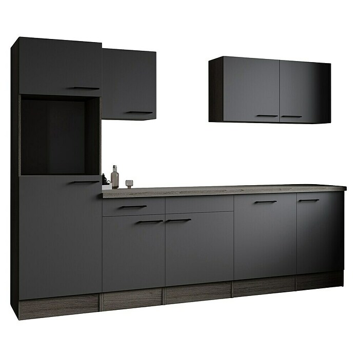 Respekta Olivia Küchenleerblock (Breite: 280 cm, Artisan Eiche Nachbildung Grau, Ohne Elektrogeräte, Schwarze Griffe) | BAUHAUS