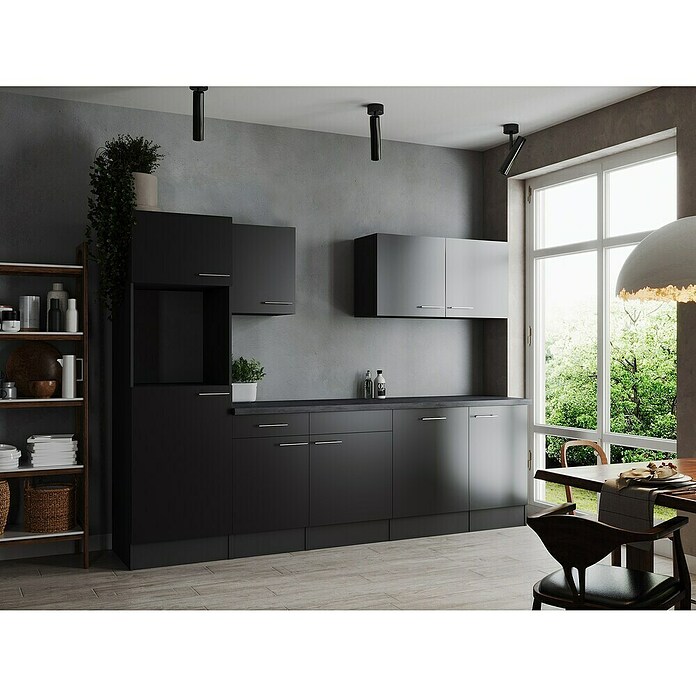 Respekta Olivia Küchenleerblock (Breite: 280 cm, Schwarz, Ohne Elektrogeräte, Silberne Griffe) | BAUHAUS