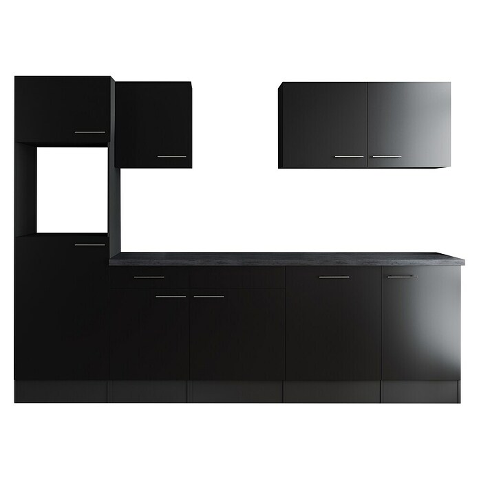 Respekta Olivia Küchenleerblock (Breite: 280 cm, Schwarz, Ohne Elektrogeräte, Silberne Griffe) | BAUHAUS