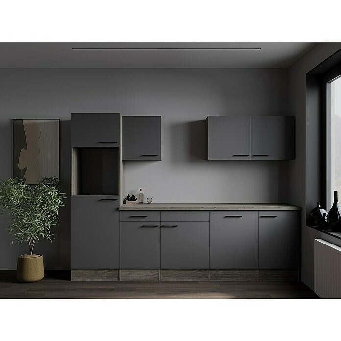 Respekta Olivia Küchenleerblock (Breite: 280 cm, Artisan Eiche Nachbildung Grau, Ohne Elektrogeräte, Schwarze Griffe) | BAUHAUS