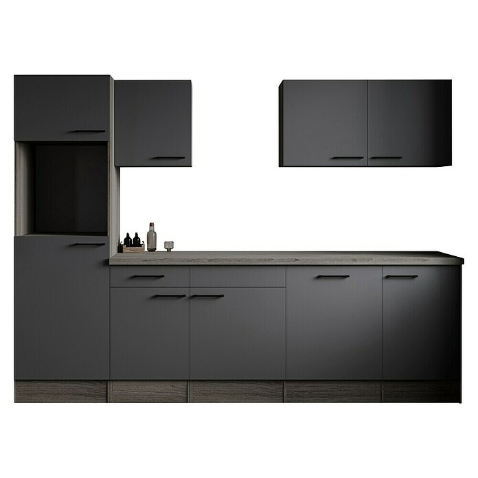Respekta Olivia Küchenleerblock (Breite: 280 cm, Artisan Eiche Nachbildung Grau, Ohne Elektrogeräte, Schwarze Griffe) | BAUHAUS