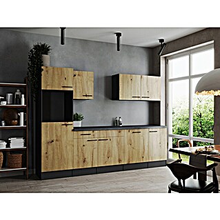 Respekta Olivia Küchenleerblock (Breite: 280 cm, Artisan Eiche, Ohne Elektrogeräte, Schwarze Griffe)