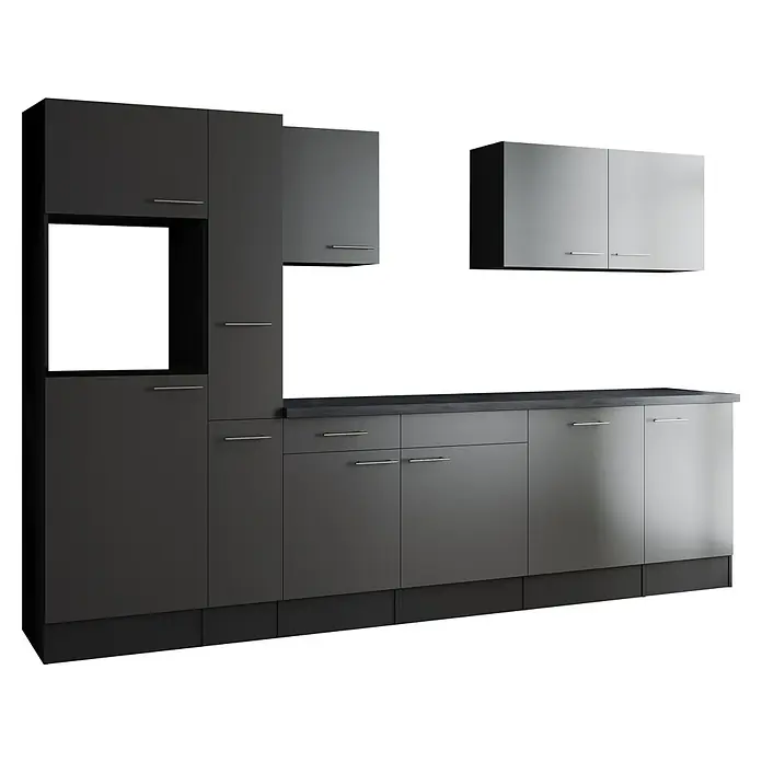 Respekta Olivia Küchenleerblock - Breite: 310 cm, Grau, Ohne Elektrogeräte, Silberne Griffe - Graue Küchenschränke mit modernem Design und silberfarbenen Griffen. Die ideale Ergänzung für jede Küche.