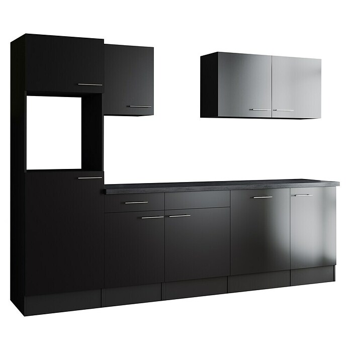 Respekta Olivia Küchenleerblock (Breite: 280 cm, Schwarz, Ohne Elektrogeräte, Silberne Griffe) | BAUHAUS