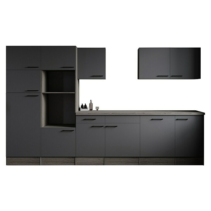Respekta Olivia Küchenleerblock (Breite: 340 cm, Artisan Eiche Nachbildung Grau, Ohne Elektrogeräte, Schwarze Griffe) | BAUHAUS