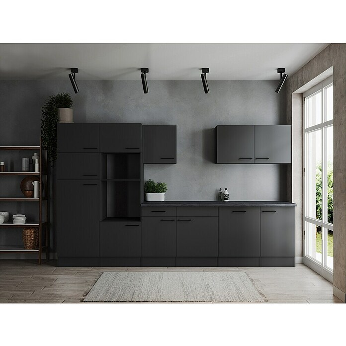 Respekta Olivia Küchenleerblock (Breite: 340 cm, Grau, Ohne Elektrogeräte, Schwarze Griffe) | BAUHAUS