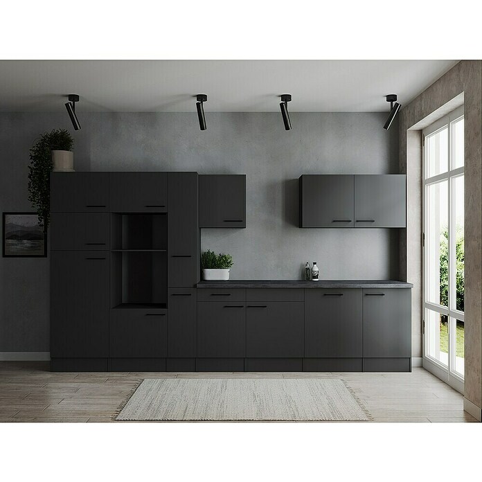 Respekta Olivia Küchenleerblock (Breite: 370 cm, Grau, Ohne Elektrogeräte, Schwarze Griffe) | BAUHAUS