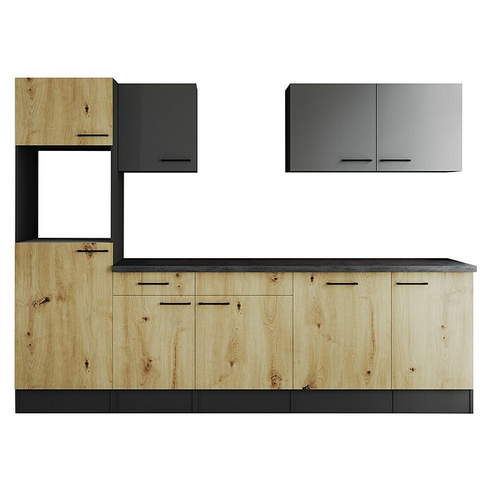 Respekta Olivia Küchenleerblock (Breite: 280 cm, Artisan Eiche Nachbildung/Grau, Ohne Elektrogeräte, Schwarze Griffe) | BAUHAUS