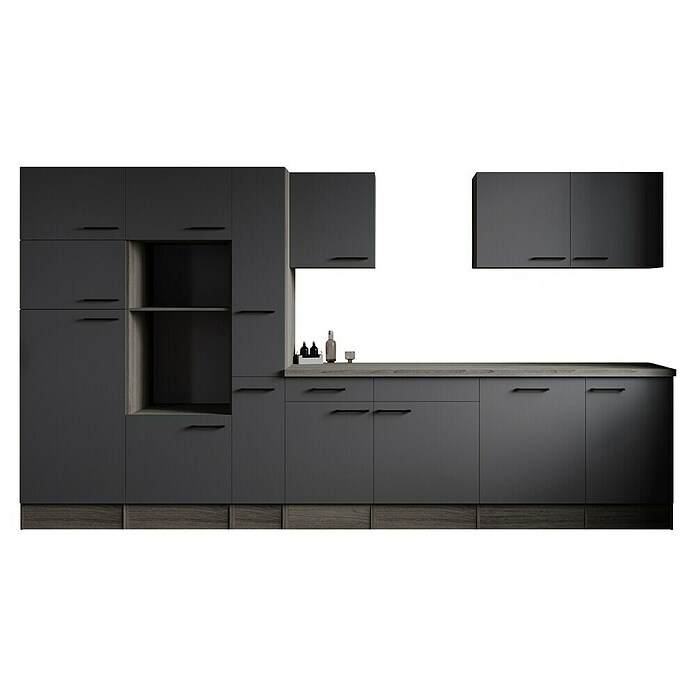 Respekta Olivia Küchenleerblock (Breite: 370 cm, Artisan Eiche Nachbildung Grau, Ohne Elektrogeräte, Schwarze Griffe) | BAUHAUS