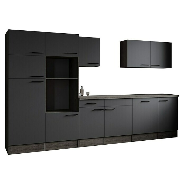 Respekta Olivia Küchenleerblock (Breite: 340 cm, Artisan Eiche Nachbildung Grau, Ohne Elektrogeräte, Schwarze Griffe) | BAUHAUS