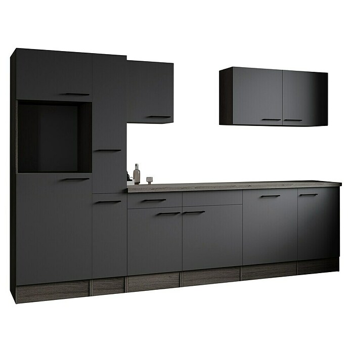 Respekta Olivia Küchenleerblock (Breite: 310 cm, Artisan Eiche Nachbildung Grau, Ohne Elektrogeräte, Schwarze Griffe) | BAUHAUS