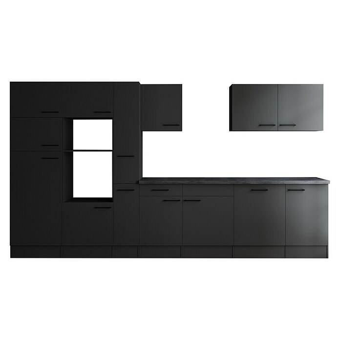 Respekta Olivia Küchenleerblock (Breite: 370 cm, Grau, Ohne Elektrogeräte, Schwarze Griffe) | BAUHAUS