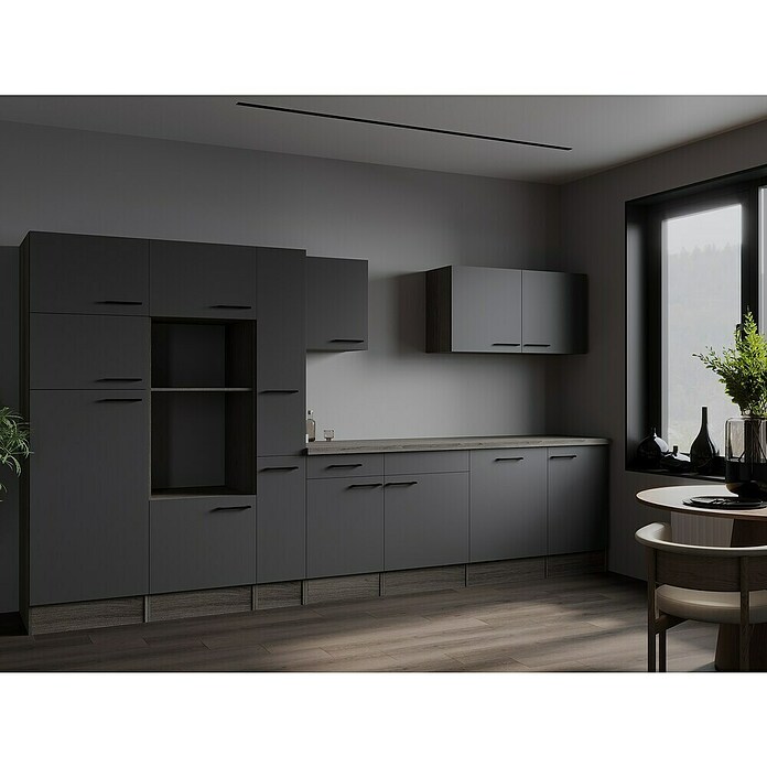 Respekta Olivia Küchenleerblock (Breite: 370 cm, Artisan Eiche Nachbildung Grau, Ohne Elektrogeräte, Schwarze Griffe) | BAUHAUS