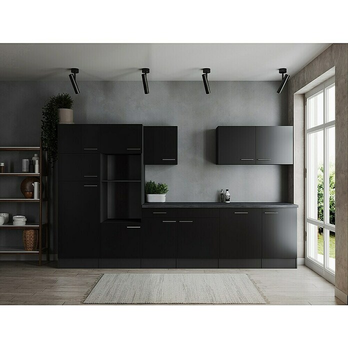 Respekta Olivia Küchenleerblock (Breite: 340 cm, Schwarz, Ohne Elektrogeräte, Silberne Griffe) | BAUHAUS