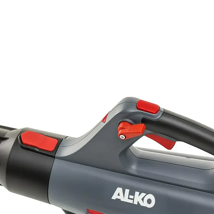 AL-KO 18V/36V Akku-Laubbläser LBD 1880 - Ohne Akku, Blasgeschwindigkeit: 152 km/h, Blasleistung: 700 m³/h - Detailansicht eines AL-KO Laubbläsers mit Fokus auf Bedienelemente und Markendetails.