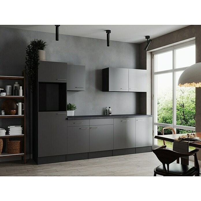 Respekta Olivia Küchenleerblock (Breite: 280 cm, Grau, Ohne Elektrogeräte, Silberne Griffe) | BAUHAUS