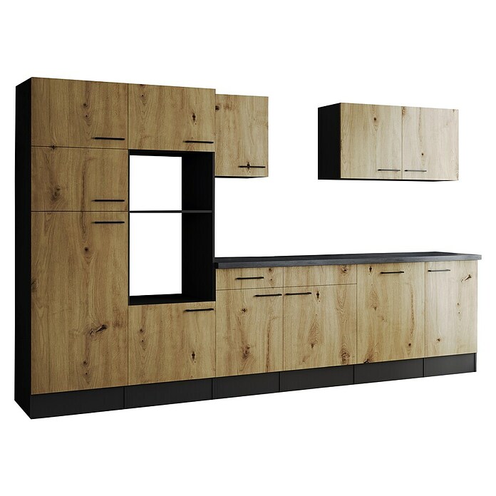 Respekta Olivia Küchenleerblock (Breite: 340 cm, Artisan Eiche, Ohne Elektrogeräte, Schwarze Griffe) | BAUHAUS
