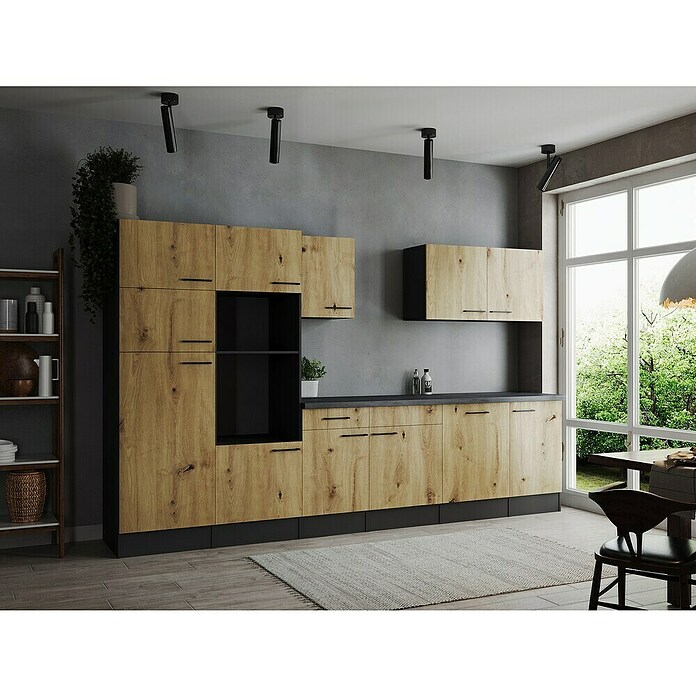 Respekta Olivia Küchenleerblock (Breite: 340 cm, Artisan Eiche, Ohne Elektrogeräte, Schwarze Griffe) | BAUHAUS